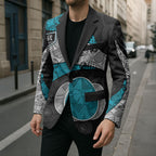 Personalized Power Football Blazer Easter Egg Pattern Teal Monochrome Tribal Dot Style