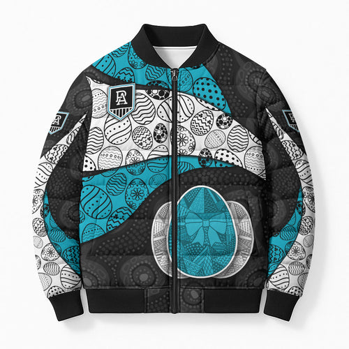 Personalized Power Football Bomber Puffer Jacket Easter Egg Pattern Teal Monochrome Tribal Dot Style