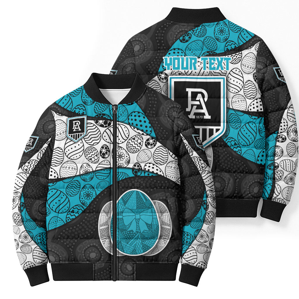 Personalized Power Football Bomber Puffer Jacket Easter Egg Pattern Teal Monochrome Tribal Dot Style