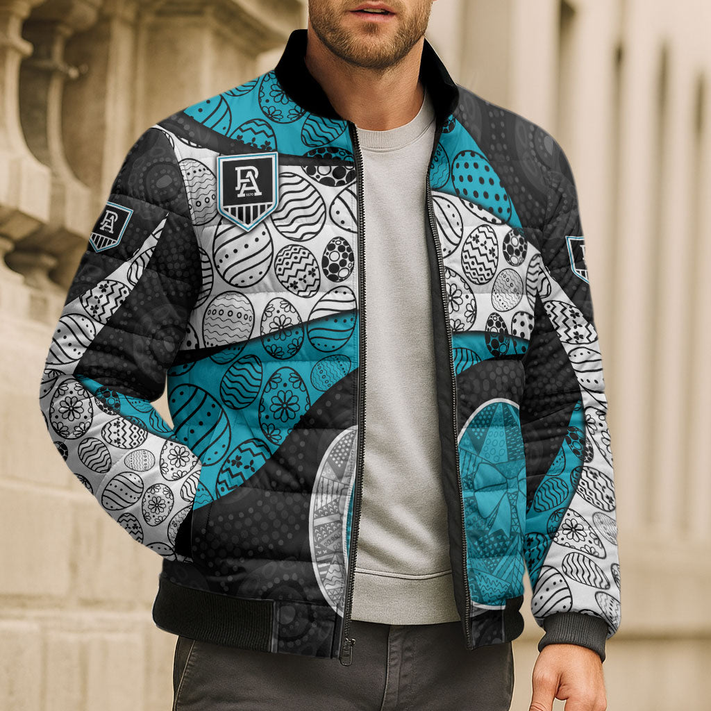 Personalized Power Football Bomber Puffer Jacket Easter Egg Pattern Teal Monochrome Tribal Dot Style