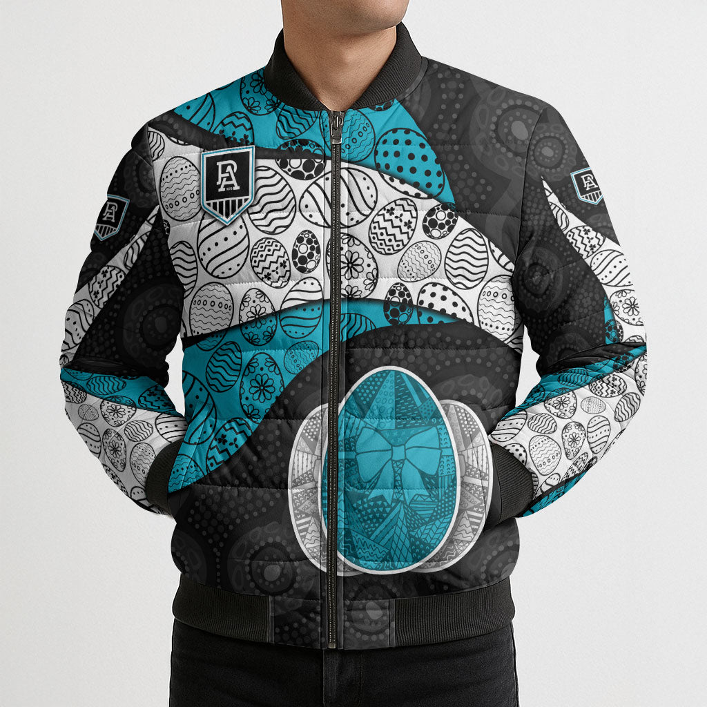 Personalized Power Football Bomber Puffer Jacket Easter Egg Pattern Teal Monochrome Tribal Dot Style