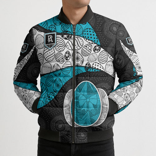 Personalized Power Football Bomber Puffer Jacket Easter Egg Pattern Teal Monochrome Tribal Dot Style