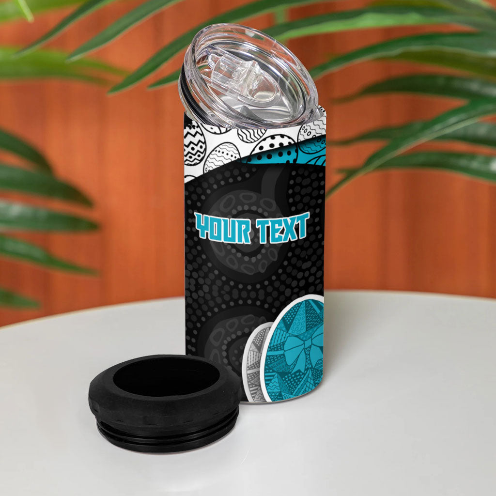 Personalized Power Football 4 in 1 Can Cooler Tumbler Easter Egg Pattern Teal Monochrome Tribal Dot Style