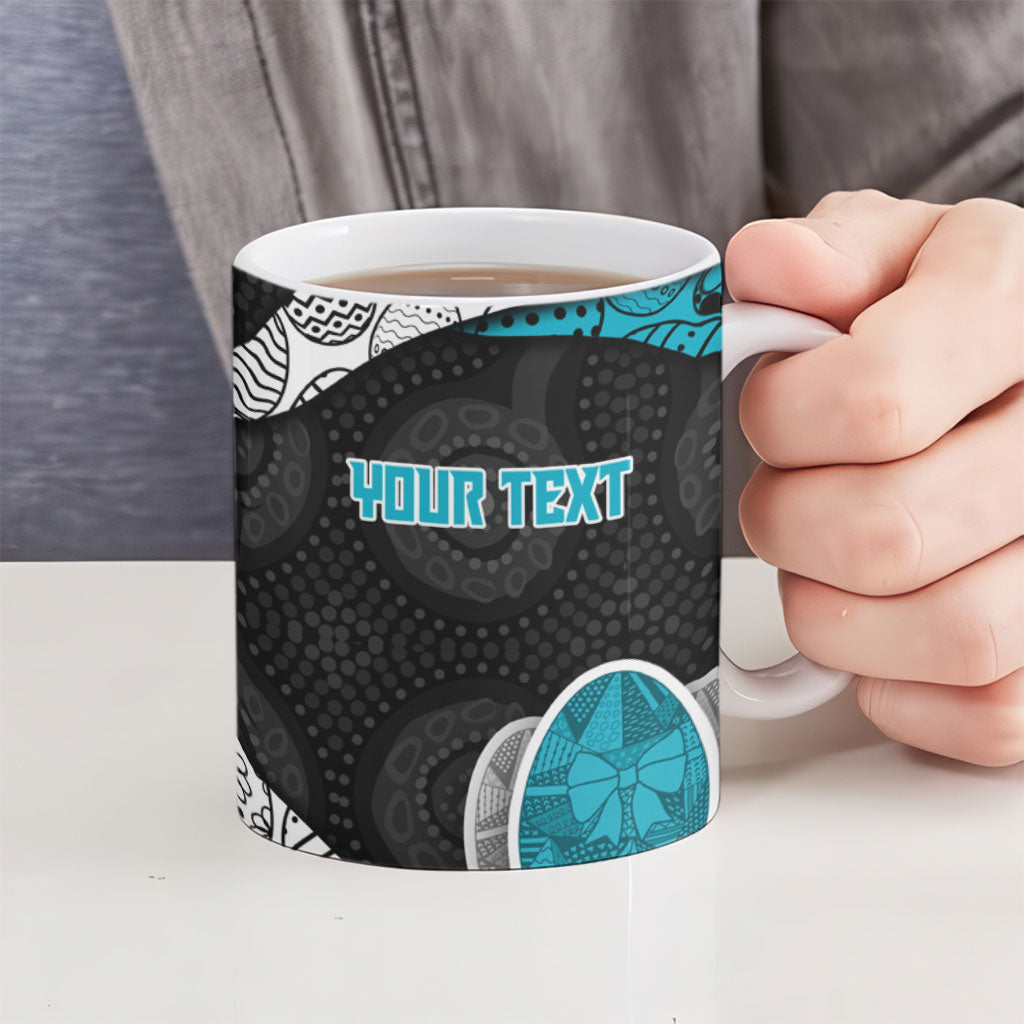 Personalized Power Football Ceramic Mug Easter Egg Pattern Teal Monochrome Tribal Dot Style