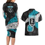 Personalized Power Football Couples Matching Long Sleeve Bodycon Dress and Hawaiian Shirt Easter Egg Pattern Teal Monochrome Tribal Dot Style