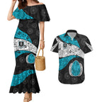 Personalized Power Football Couples Matching Mermaid Dress and Hawaiian Shirt Easter Egg Pattern Teal Monochrome Tribal Dot Style