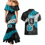 Personalized Power Football Couples Matching Mermaid Dress and Hawaiian Shirt Easter Egg Pattern Teal Monochrome Tribal Dot Style