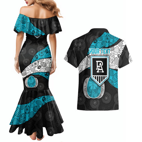 Personalized Power Football Couples Matching Mermaid Dress and Hawaiian Shirt Easter Egg Pattern Teal Monochrome Tribal Dot Style