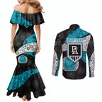 Personalized Power Football Couples Matching Mermaid Dress and Long Sleeve Button Shirt Easter Egg Pattern Teal Monochrome Tribal Dot Style