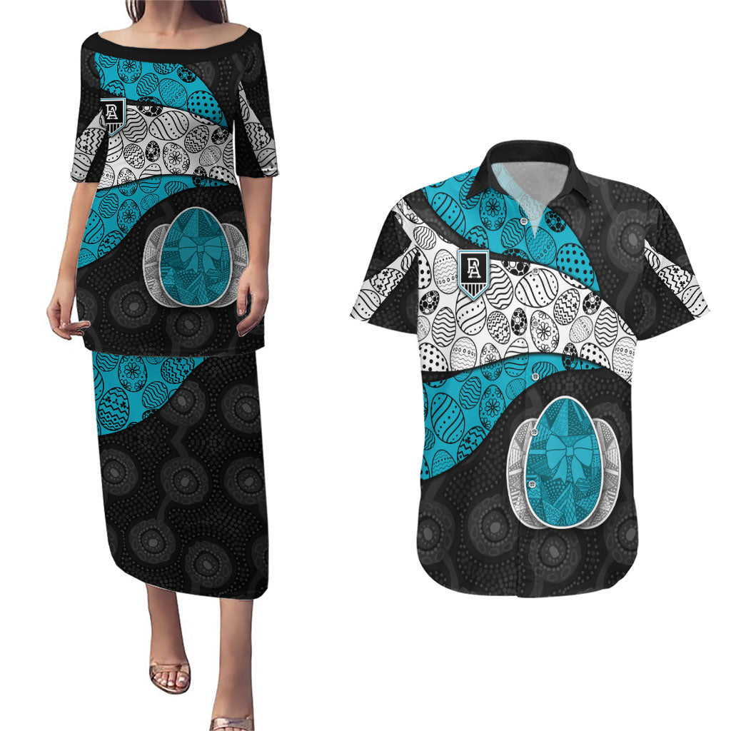 Personalized Power Football Couples Matching Puletasi and Hawaiian Shirt Easter Egg Pattern Teal Monochrome Tribal Dot Style