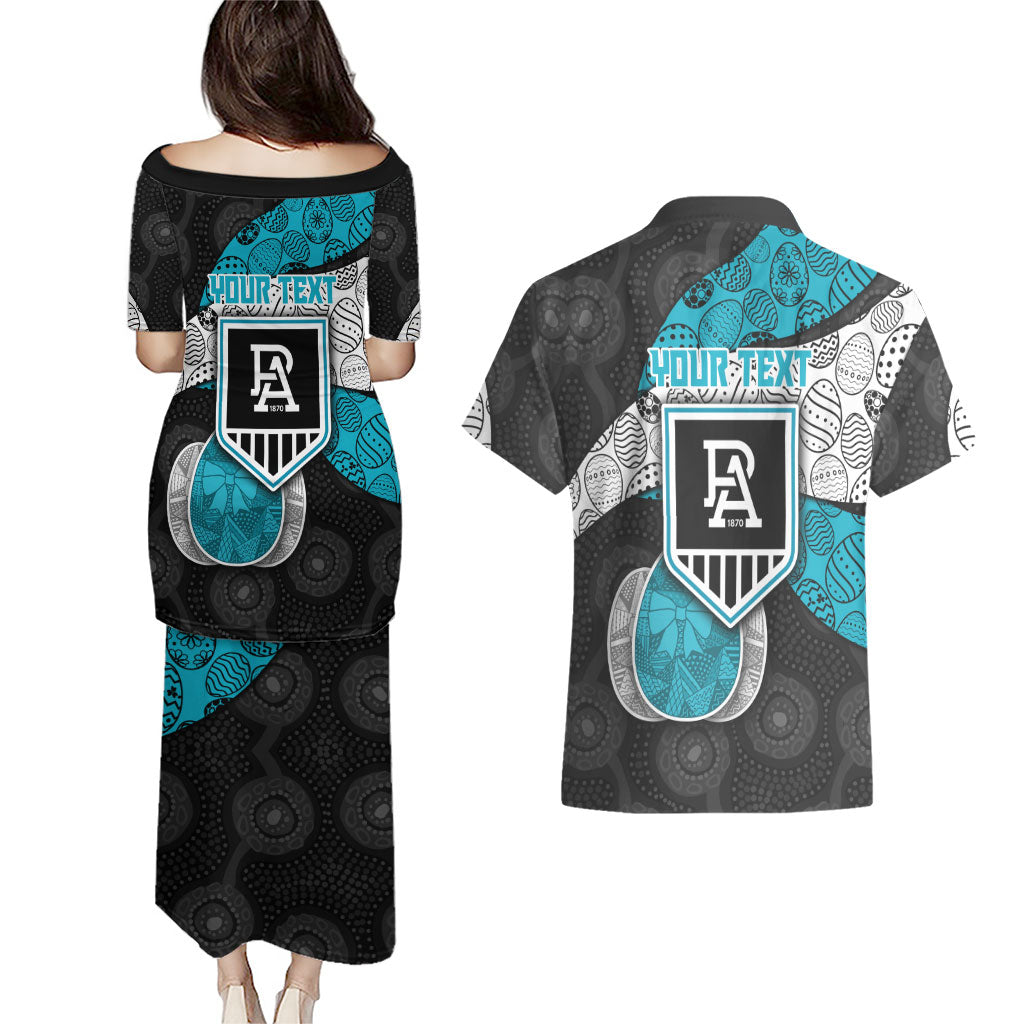 Personalized Power Football Couples Matching Puletasi and Hawaiian Shirt Easter Egg Pattern Teal Monochrome Tribal Dot Style