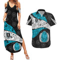 Personalized Power Football Couples Matching Summer Maxi Dress and Hawaiian Shirt Easter Egg Pattern Teal Monochrome Tribal Dot Style