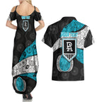 Personalized Power Football Couples Matching Summer Maxi Dress and Hawaiian Shirt Easter Egg Pattern Teal Monochrome Tribal Dot Style