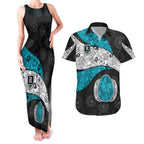 Personalized Power Football Couples Matching Tank Maxi Dress and Hawaiian Shirt Easter Egg Pattern Teal Monochrome Tribal Dot Style