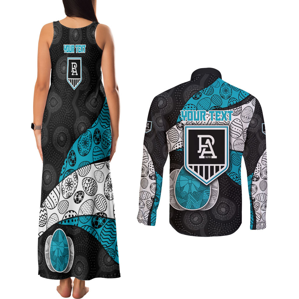 Personalized Power Football Couples Matching Tank Maxi Dress and Long Sleeve Button Shirt Easter Egg Pattern Teal Monochrome Tribal Dot Style