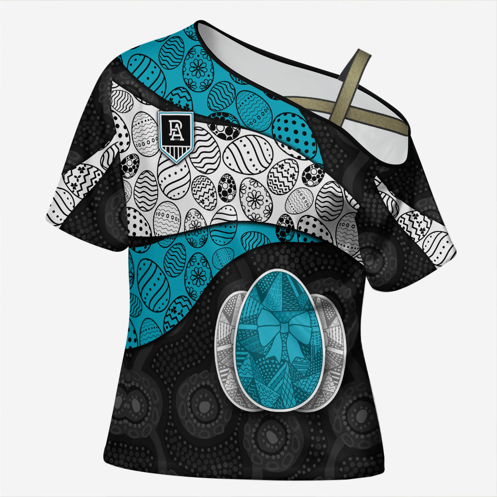 Personalized Power Football Cross Shoulder Shirt Easter Egg Pattern Teal Monochrome Tribal Dot Style