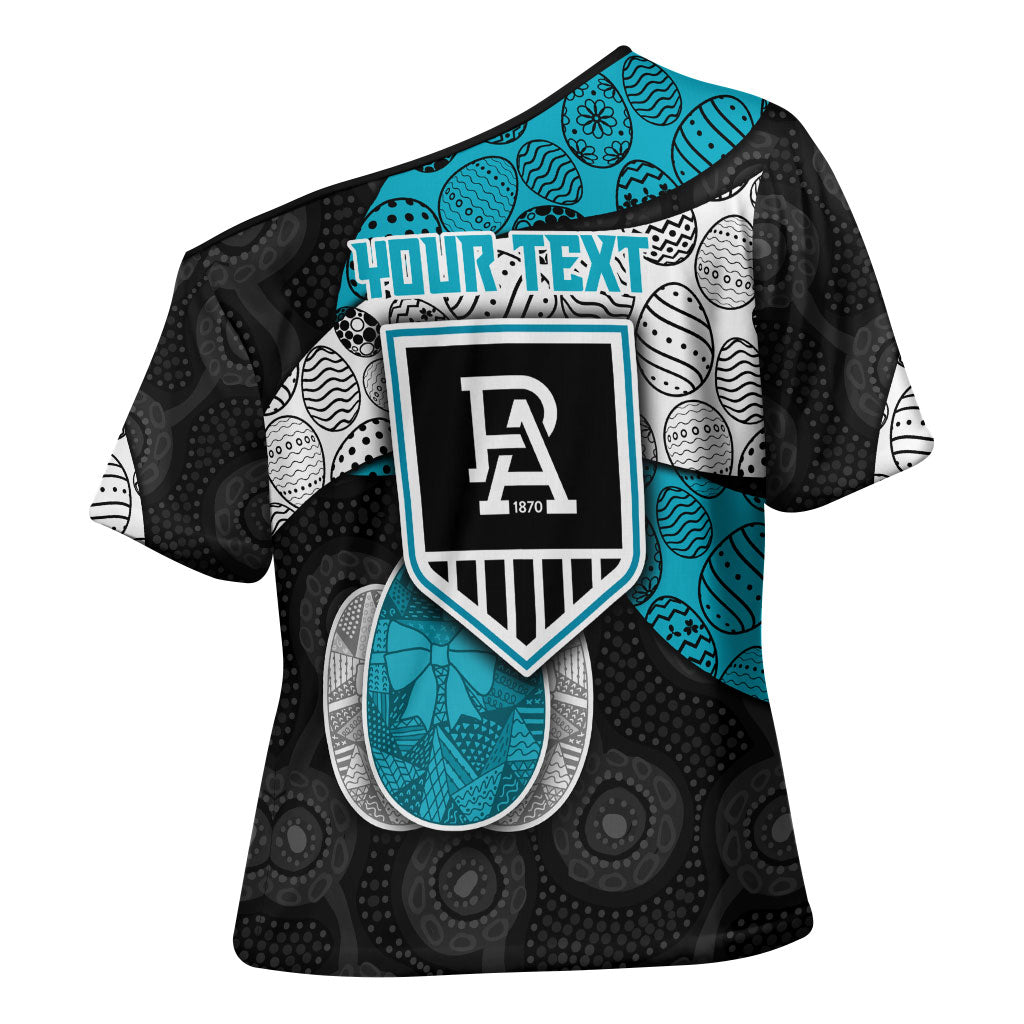 Personalized Power Football Cross Shoulder Shirt Easter Egg Pattern Teal Monochrome Tribal Dot Style