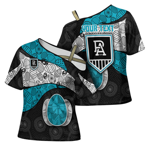 Personalized Power Football Cross Shoulder Shirt Easter Egg Pattern Teal Monochrome Tribal Dot Style