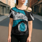 Personalized Power Football Cross Shoulder Shirt Easter Egg Pattern Teal Monochrome Tribal Dot Style