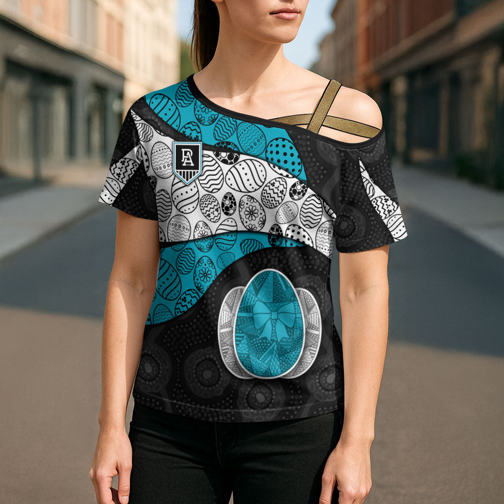 Personalized Power Football Cross Shoulder Shirt Easter Egg Pattern Teal Monochrome Tribal Dot Style