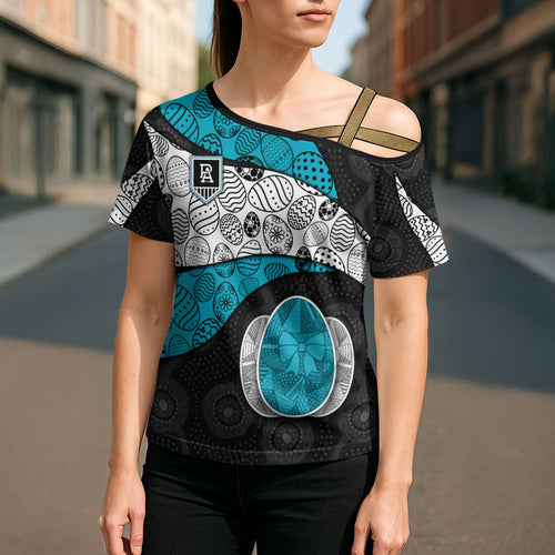 Personalized Power Football Cross Shoulder Shirt Easter Egg Pattern Teal Monochrome Tribal Dot Style