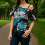 Personalized Power Football Cross Shoulder Shirt Easter Egg Pattern Teal Monochrome Tribal Dot Style