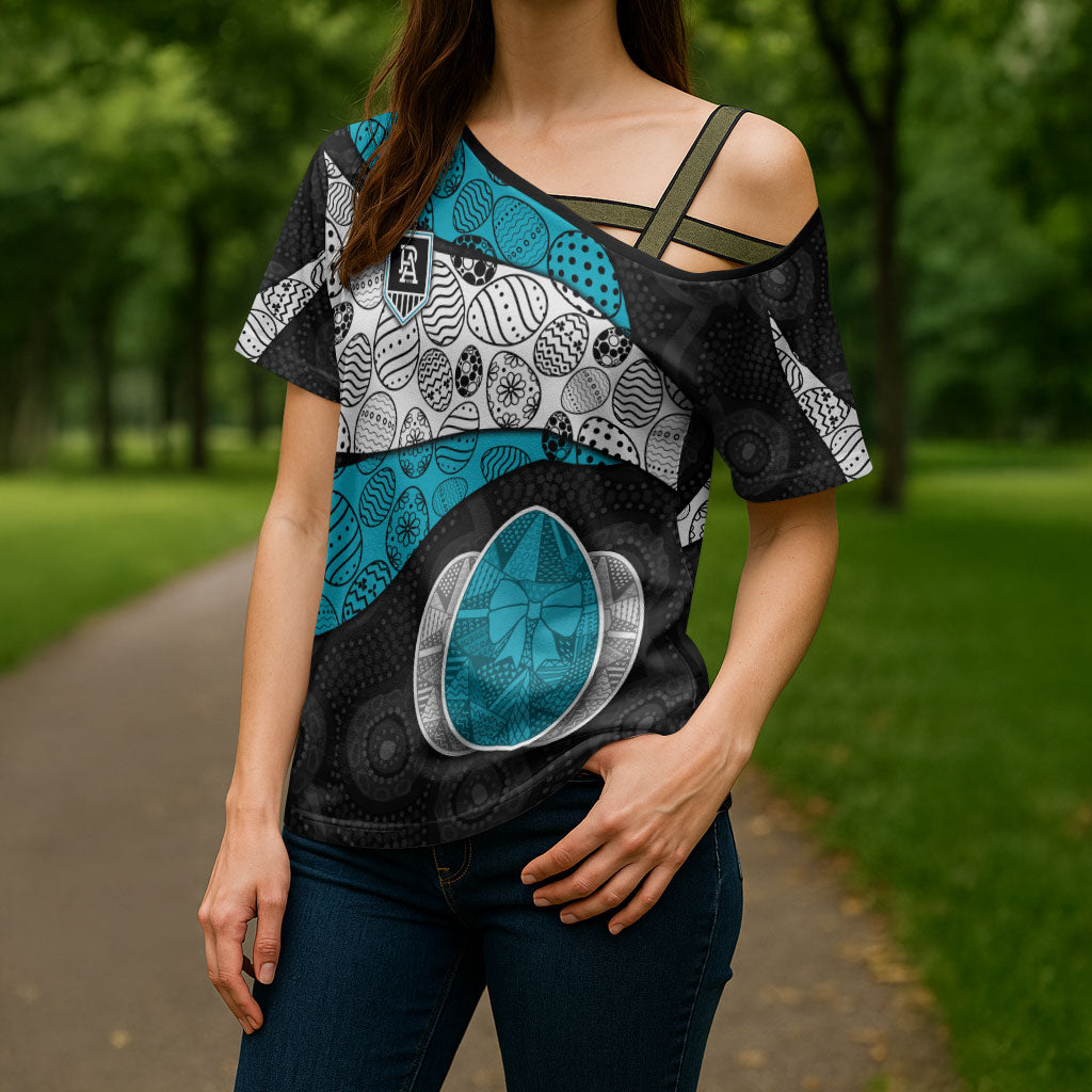 Personalized Power Football Cross Shoulder Shirt Easter Egg Pattern Teal Monochrome Tribal Dot Style