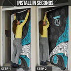 Personalized Power Football Door Cover Easter Egg Pattern Teal Monochrome Tribal Dot Style