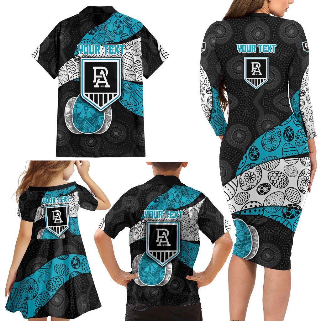 Personalized Power Football Family Matching Long Sleeve Bodycon Dress and Hawaiian Shirt Easter Egg Pattern Teal Monochrome Tribal Dot Style