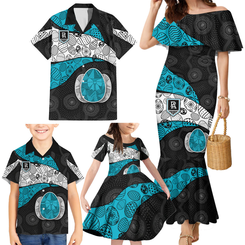 Personalized Power Football Family Matching Mermaid Dress and Hawaiian Shirt Easter Egg Pattern Teal Monochrome Tribal Dot Style