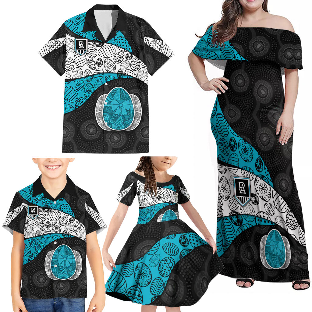 Personalized Power Football Family Matching Off Shoulder Maxi Dress and Hawaiian Shirt Easter Egg Pattern Teal Monochrome Tribal Dot Style