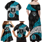Personalized Power Football Family Matching Off Shoulder Maxi Dress and Hawaiian Shirt Easter Egg Pattern Teal Monochrome Tribal Dot Style