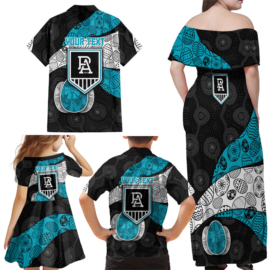 Personalized Power Football Family Matching Off Shoulder Maxi Dress and Hawaiian Shirt Easter Egg Pattern Teal Monochrome Tribal Dot Style