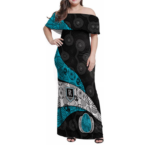 Personalized Power Football Family Matching Off Shoulder Maxi Dress and Hawaiian Shirt Easter Egg Pattern Teal Monochrome Tribal Dot Style