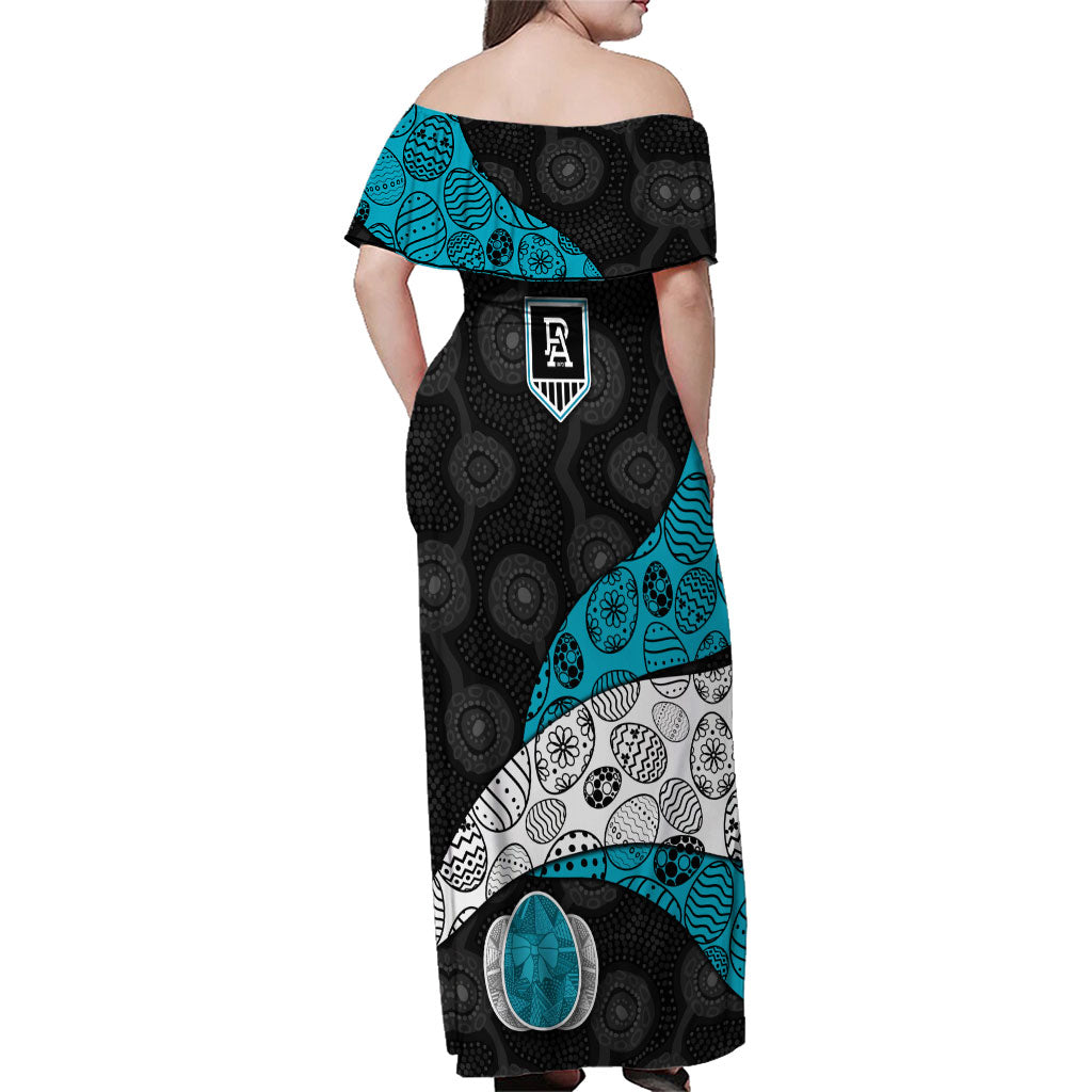 Personalized Power Football Family Matching Off Shoulder Maxi Dress and Hawaiian Shirt Easter Egg Pattern Teal Monochrome Tribal Dot Style