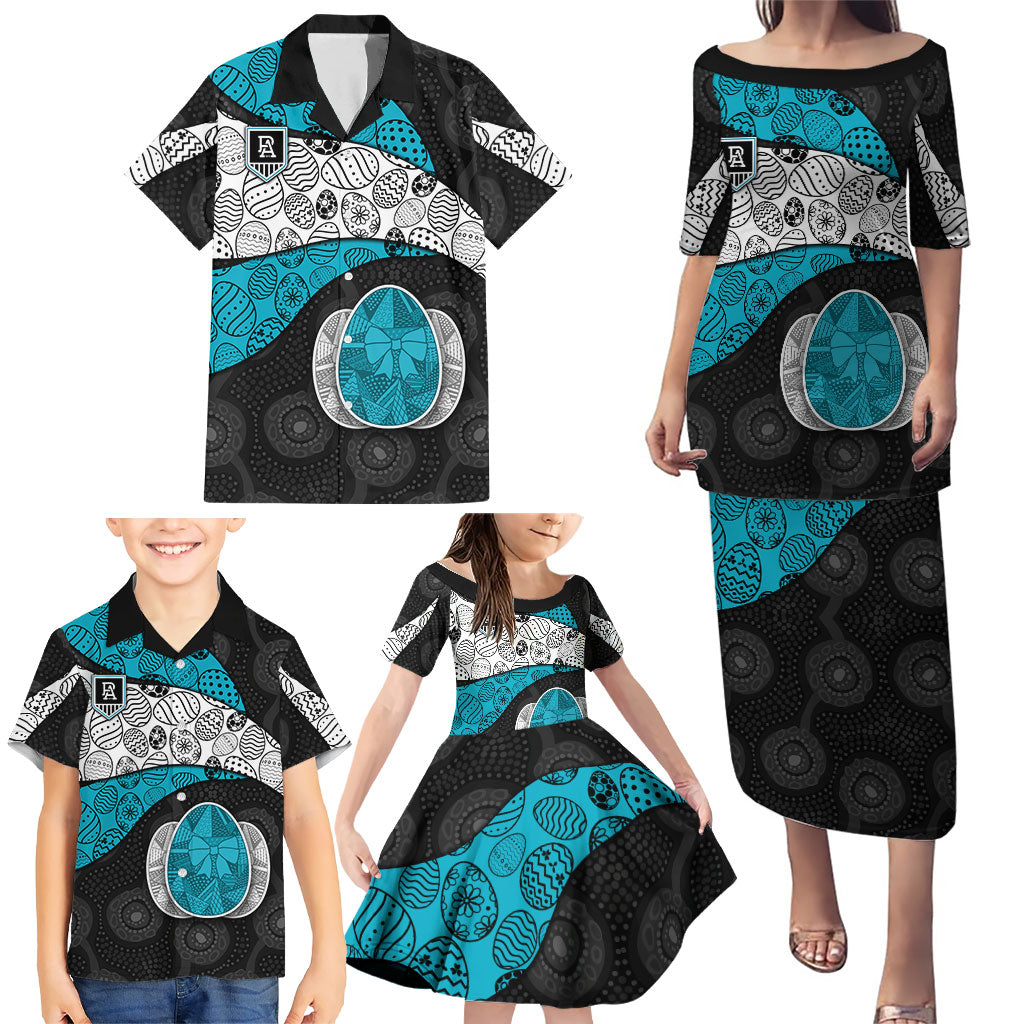 Personalized Power Football Family Matching Puletasi and Hawaiian Shirt Easter Egg Pattern Teal Monochrome Tribal Dot Style