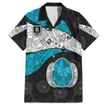 Personalized Power Football Family Matching Puletasi and Hawaiian Shirt Easter Egg Pattern Teal Monochrome Tribal Dot Style