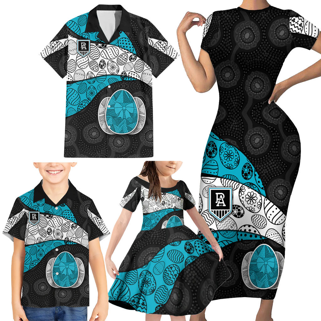 Personalized Power Football Family Matching Short Sleeve Bodycon Dress and Hawaiian Shirt Easter Egg Pattern Teal Monochrome Tribal Dot Style