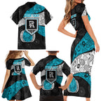Personalized Power Football Family Matching Short Sleeve Bodycon Dress and Hawaiian Shirt Easter Egg Pattern Teal Monochrome Tribal Dot Style