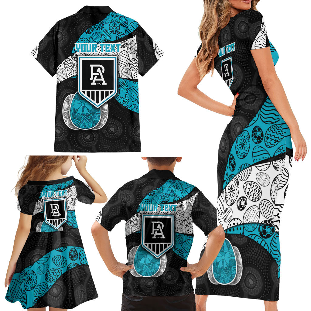 Personalized Power Football Family Matching Short Sleeve Bodycon Dress and Hawaiian Shirt Easter Egg Pattern Teal Monochrome Tribal Dot Style