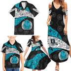 Personalized Power Football Family Matching Summer Maxi Dress and Hawaiian Shirt Easter Egg Pattern Teal Monochrome Tribal Dot Style
