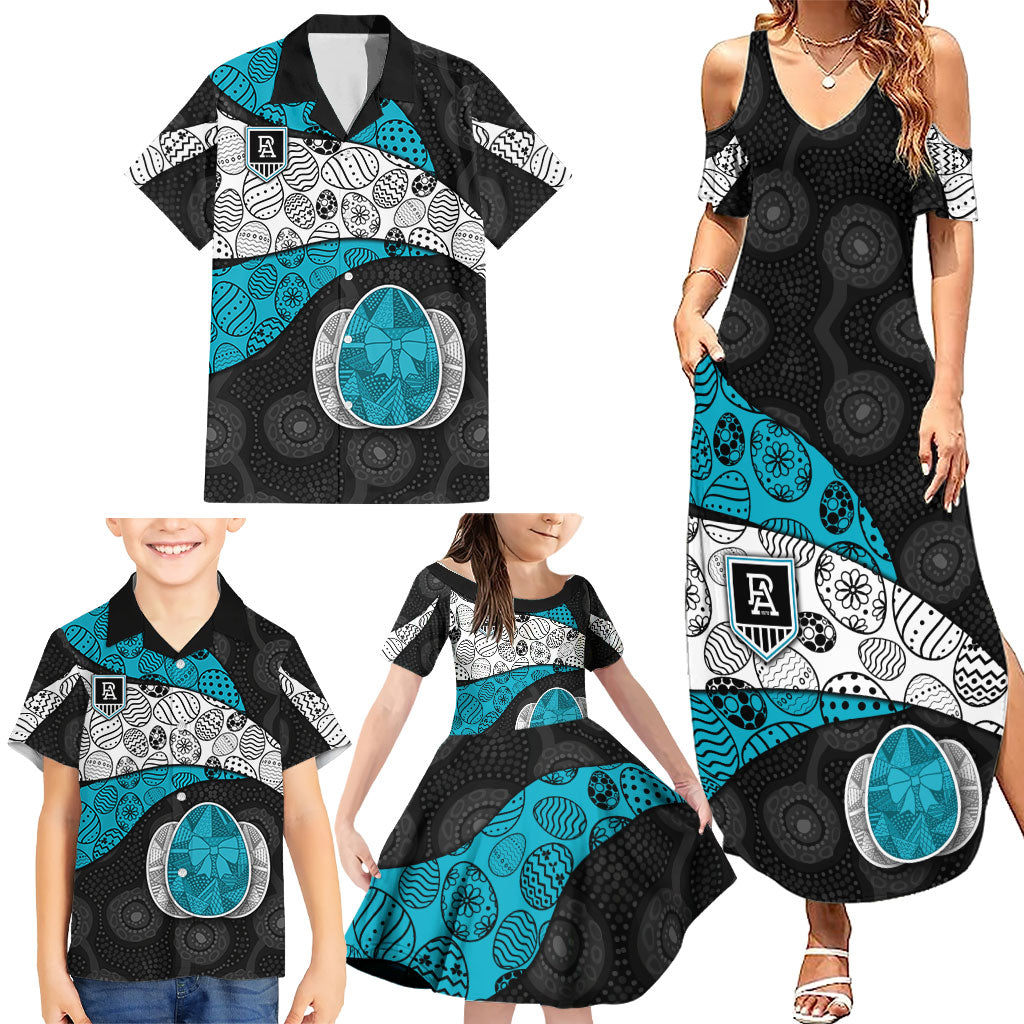 Personalized Power Football Family Matching Summer Maxi Dress and Hawaiian Shirt Easter Egg Pattern Teal Monochrome Tribal Dot Style