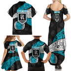 Personalized Power Football Family Matching Summer Maxi Dress and Hawaiian Shirt Easter Egg Pattern Teal Monochrome Tribal Dot Style