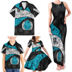 Personalized Power Football Family Matching Tank Maxi Dress and Hawaiian Shirt Easter Egg Pattern Teal Monochrome Tribal Dot Style