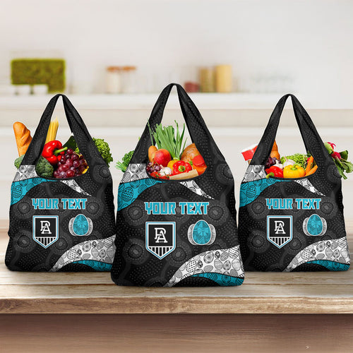 Personalized Power Football Grocery Bag Easter Egg Pattern Teal Monochrome Tribal Dot Style