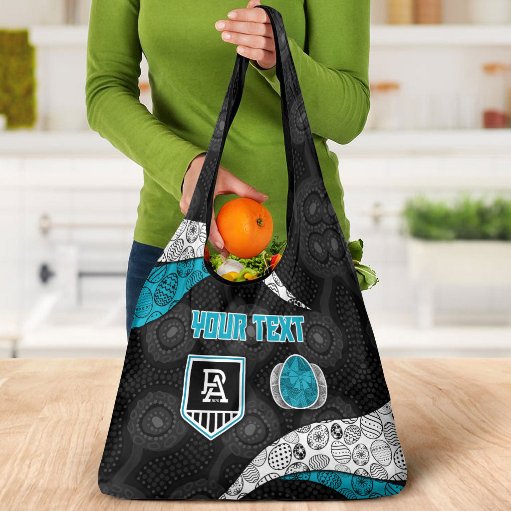 Personalized Power Football Grocery Bag Easter Egg Pattern Teal Monochrome Tribal Dot Style