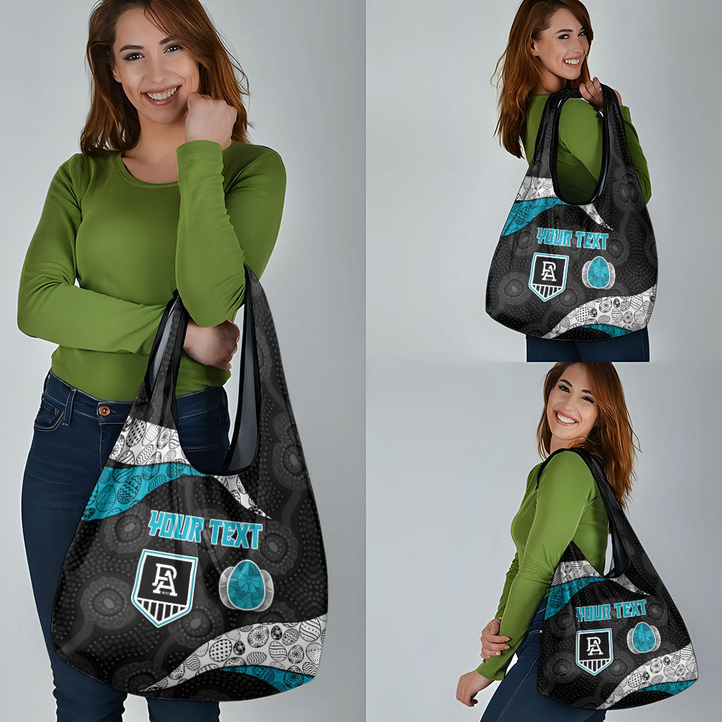 Personalized Power Football Grocery Bag Easter Egg Pattern Teal Monochrome Tribal Dot Style