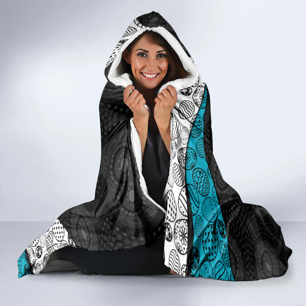 Personalized Power Football Hooded Blanket Easter Egg Pattern Teal Monochrome Tribal Dot Style