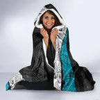 Personalized Power Football Hooded Blanket Easter Egg Pattern Teal Monochrome Tribal Dot Style