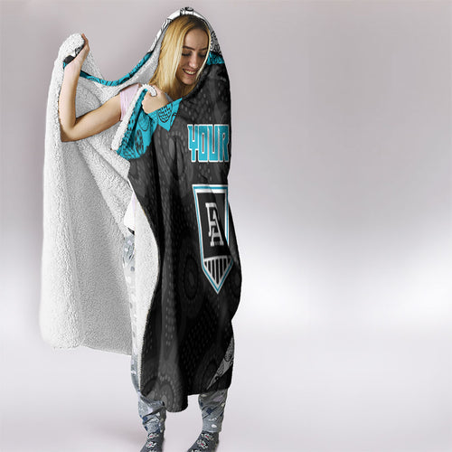 Personalized Power Football Hooded Blanket Easter Egg Pattern Teal Monochrome Tribal Dot Style